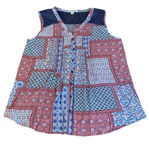 Kim Rogers Blue & Red Sleeveless Blouse